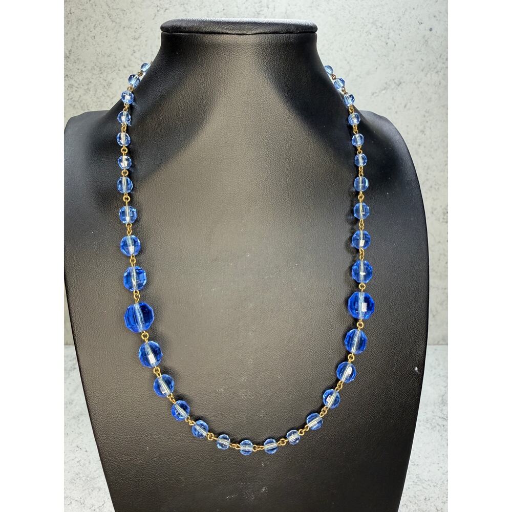 Vintage Czech Blue Glass Bead Necklace graduated Royal dark estate